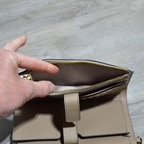 Michael Kors Jet Set Leather Double Zip Phone Case Wallet Wristlet Tan - Picture 7 of 11